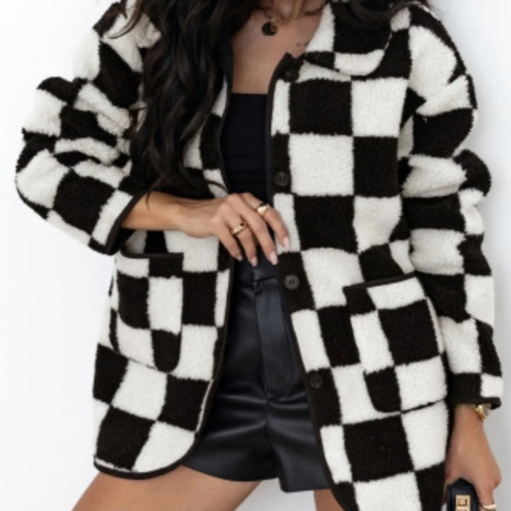 Checkered Black and White Women's Jacket - Picture 1 of 5